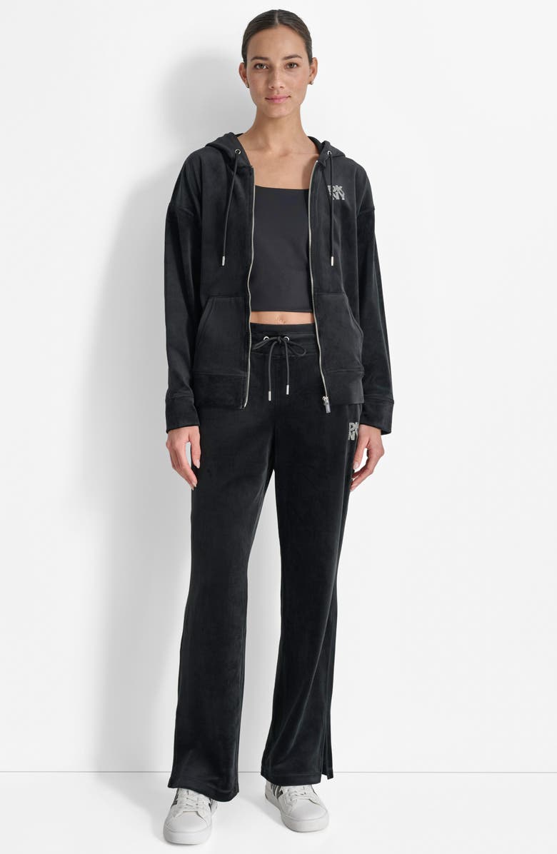 DKNY Platinum Velour Stacked Logo Zip Hoodie, Alternate, color, 