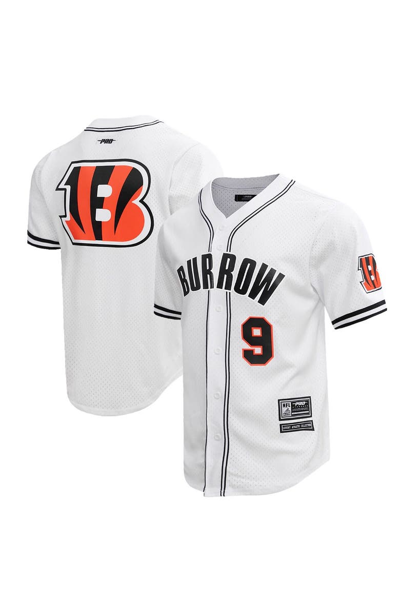 PRO STANDARD Men's Pro Standard Joe Burrow White Cincinnati Bengals Mesh Baseball Button-Up T-Shirt, Alternate, color, White