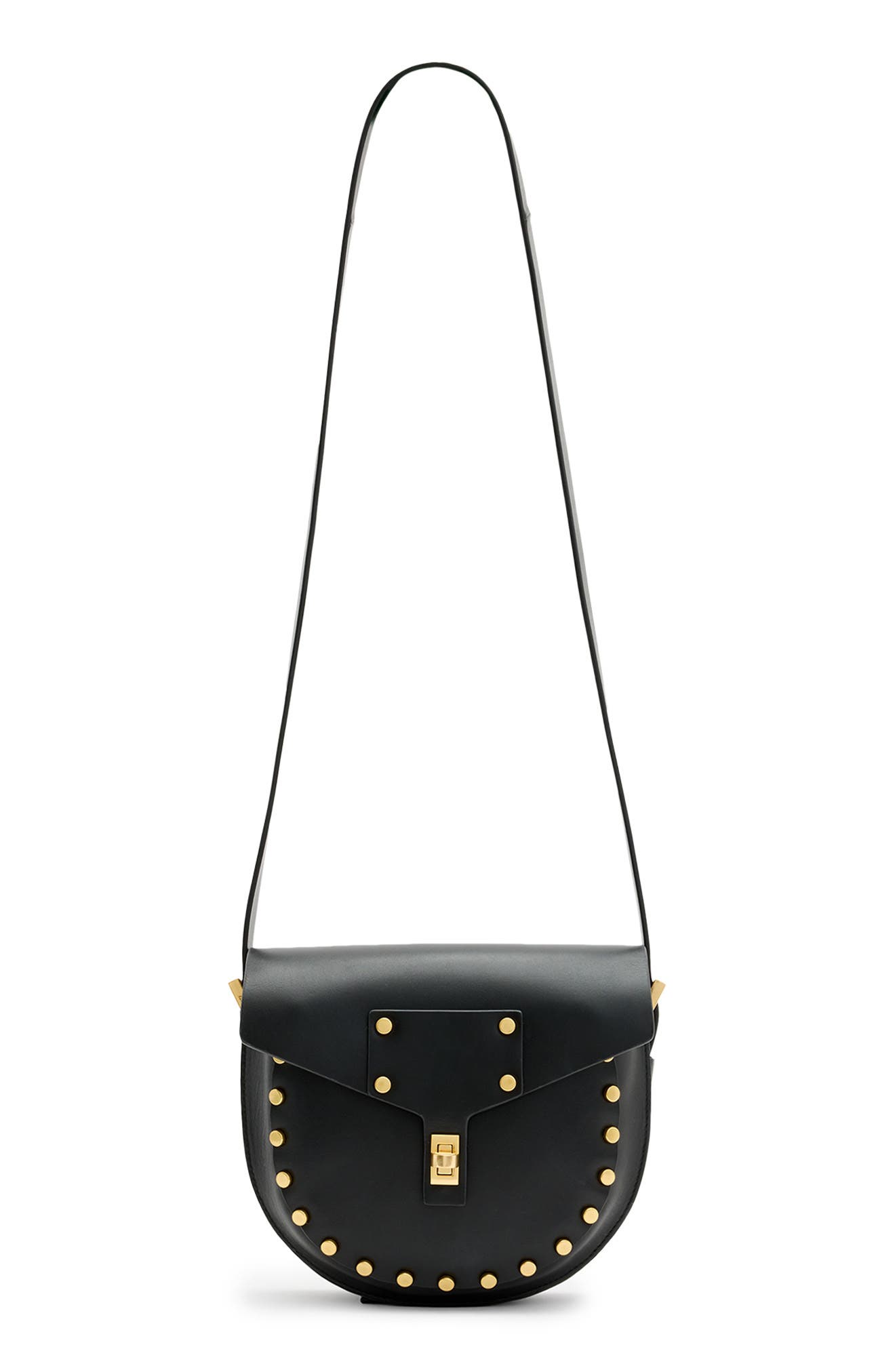 AllSaints Mini Miro Leather Saddle Bag, Main, color, 