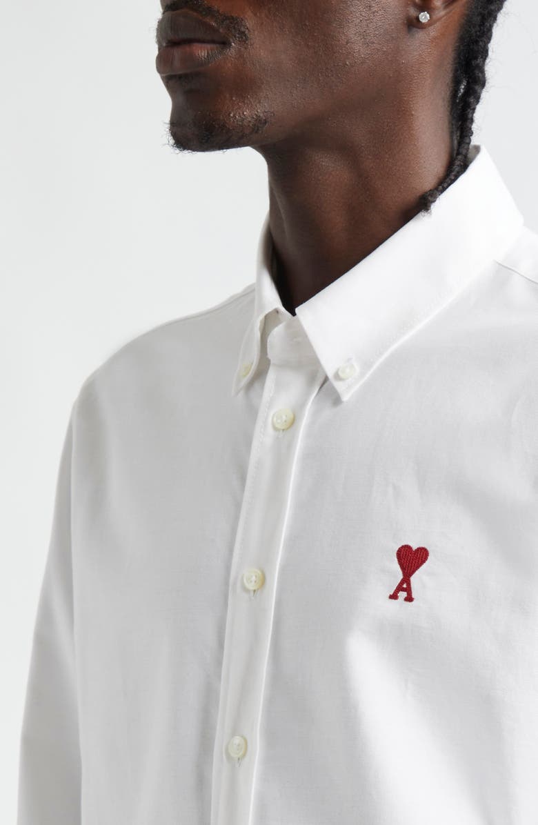 AMI PARIS Ami De Coeur Cotton Oxford Button-Down Shirt, Alternate, color, 168 Blanc Naturel