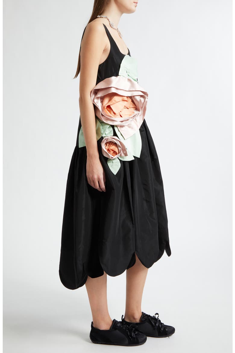 Pressed Rosette Tilted Neck Dress, Alternate, color, BLACK/ MULTI