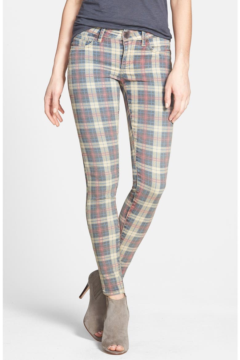 'Mia' Plaid Print Skinny Jeans, Main, color, RED PLAID