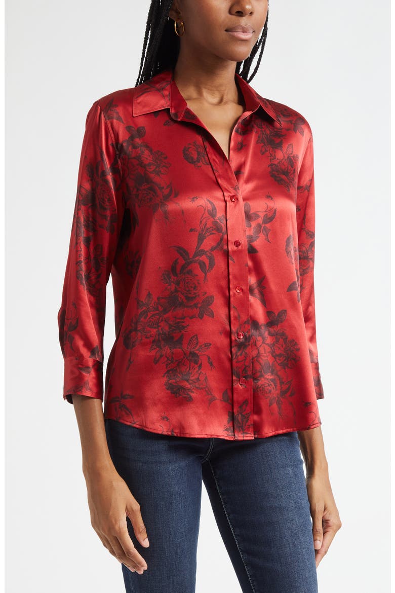 Dani Floral Print Silk Button-Up Shirt, Alternate, color, PAINTERFLY FLOWER