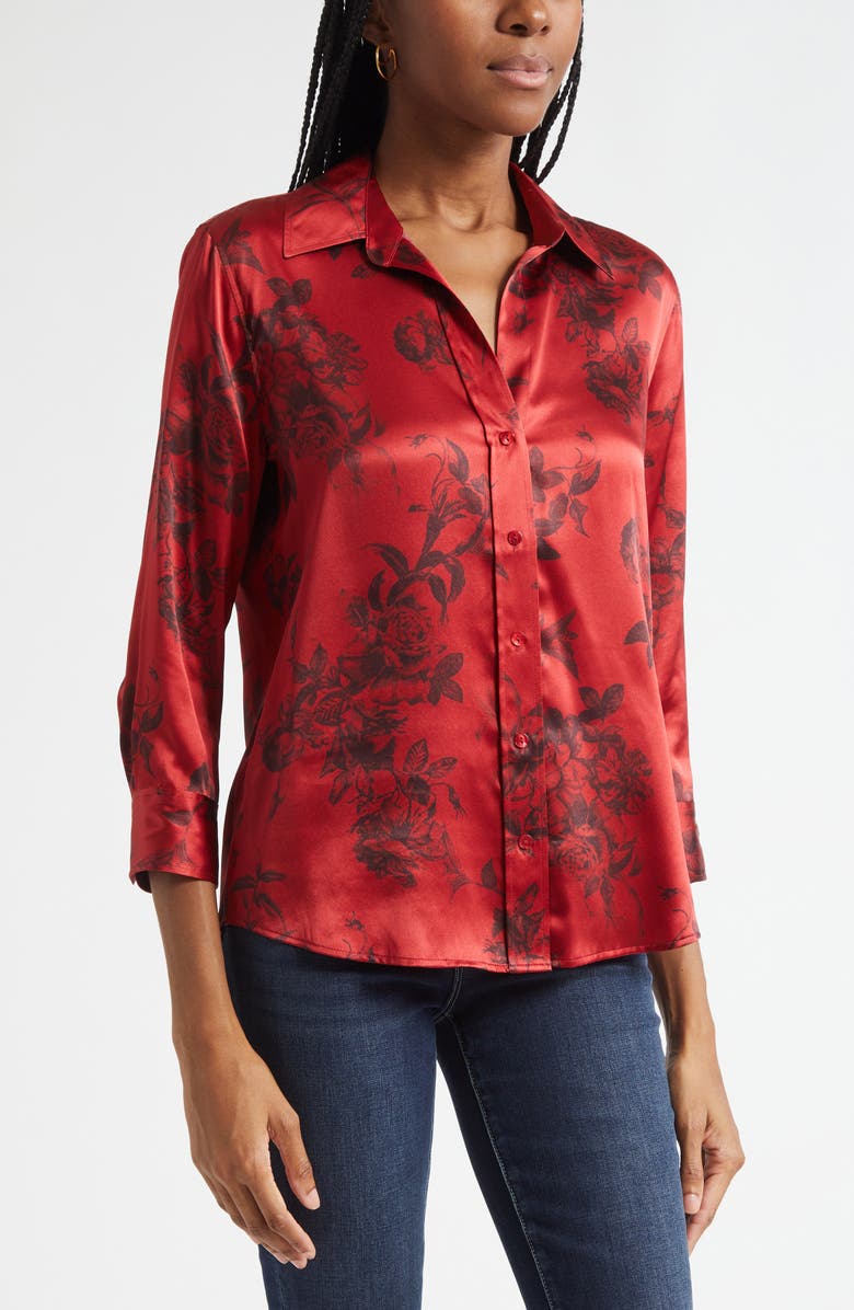 L'AGENCE Dani Floral Print Silk Button-Up Shirt, Alternate, color, Painterfly Flower