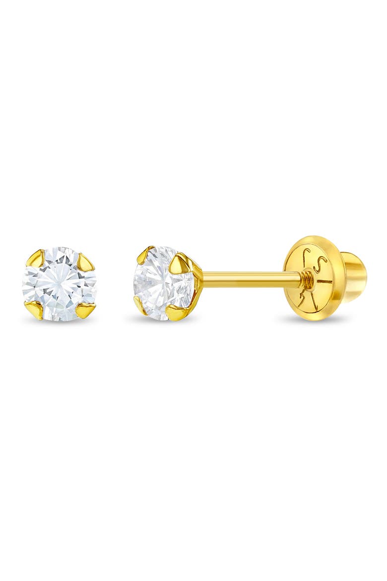 14k Flush Cubic Zirconia Solitaire Earrings, Main, color, Gold