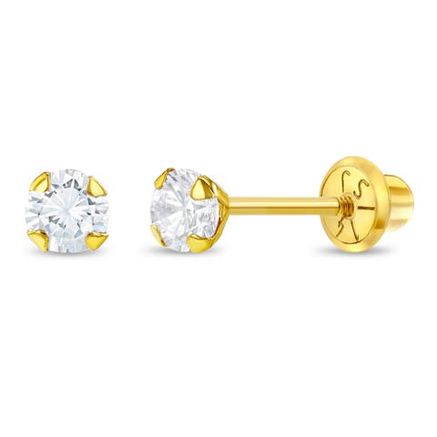 14k Flush Cubic Zirconia Solitaire Earrings