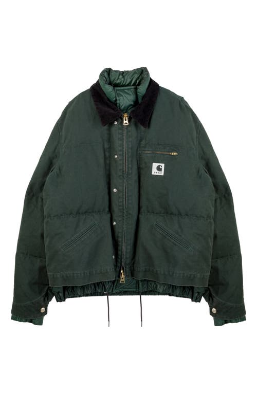 Sacai Carhartt Wip Washed Duck Canvas Down Puffer Jacket In Green