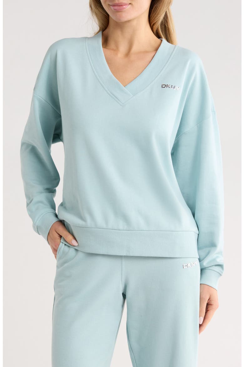 Metallic Logo V-Neck French Terry Sweatshirt, Main, color, MINERAL