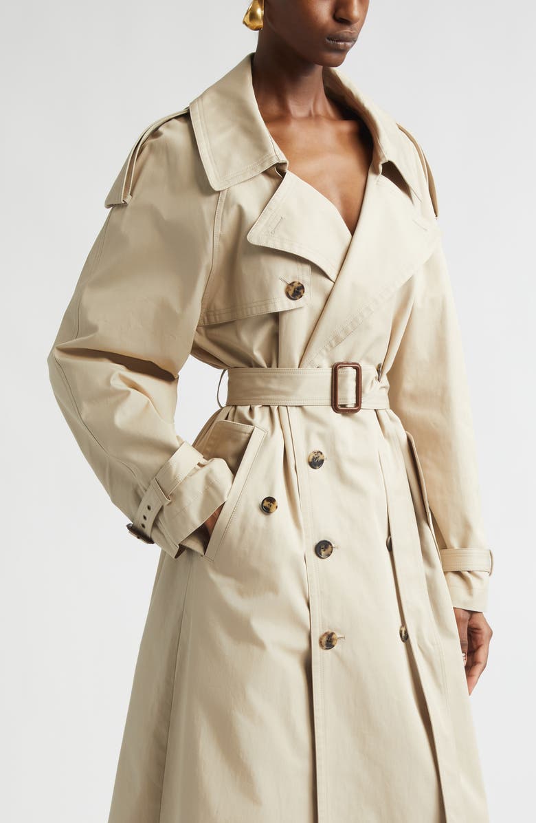 Saint Laurent Double Breasted Trench Coat, Alternate, color, Beige Clair