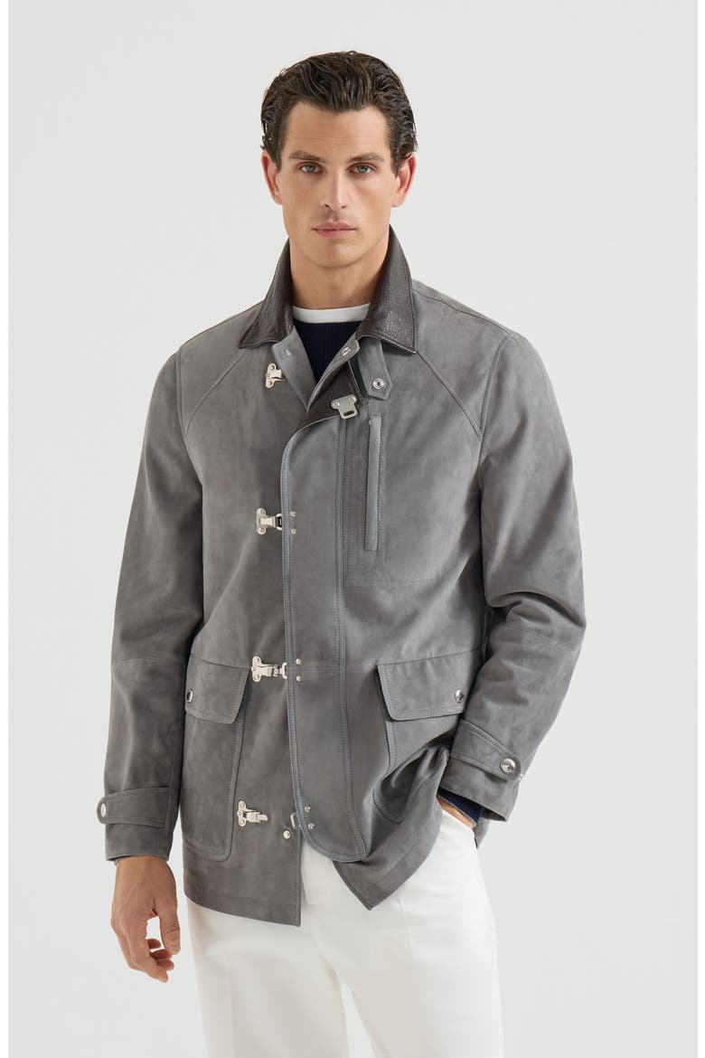 Suede outerwear, Main, color, Medium Grey