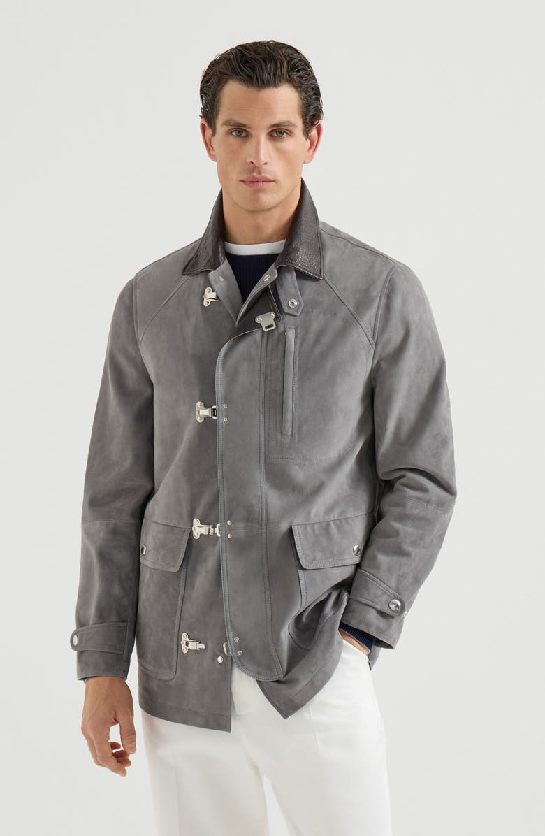 Brunello Cucinelli Suede outerwear, Main, color, Medium Grey