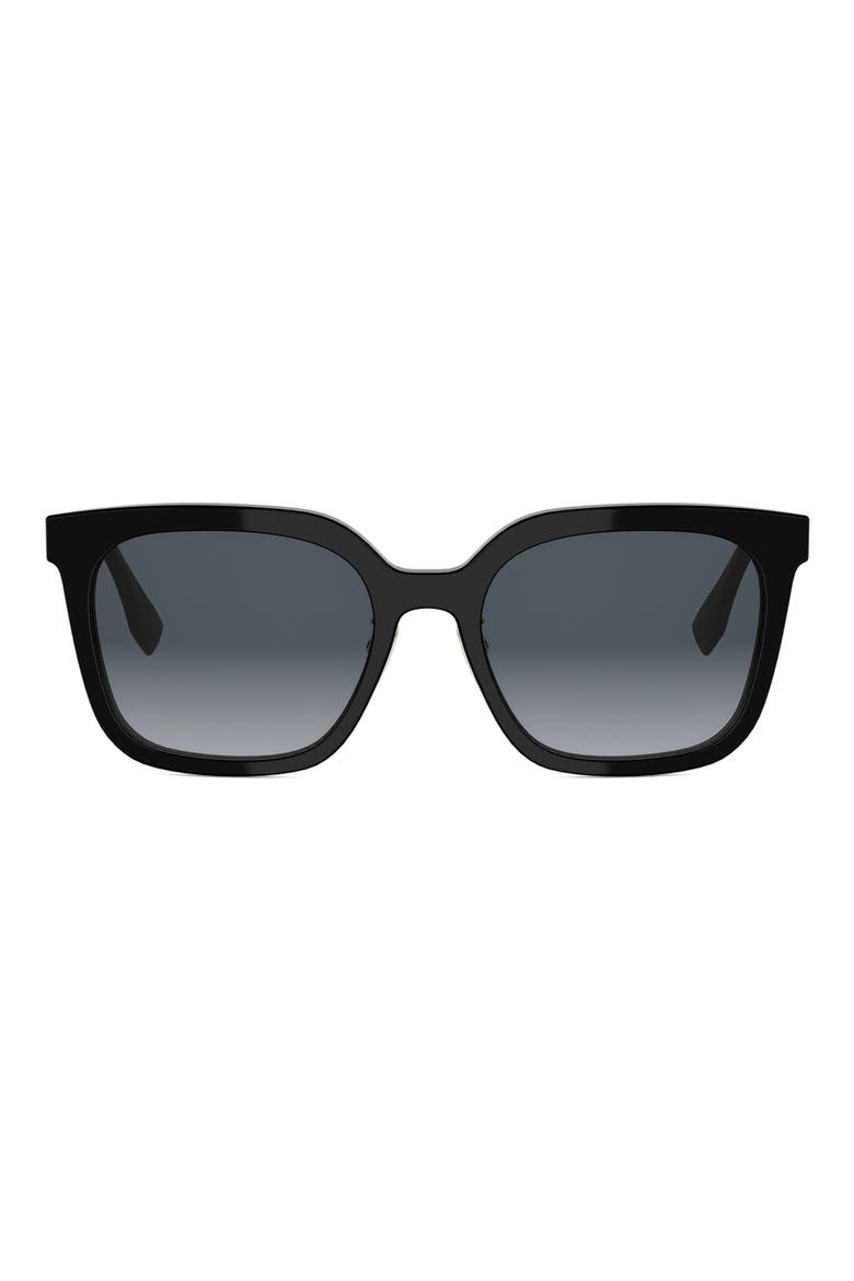 Forever Fendi 56mm Gradient Square Sunglasses, Main, color, SHINY BLACK / GRADIENT SMOKE