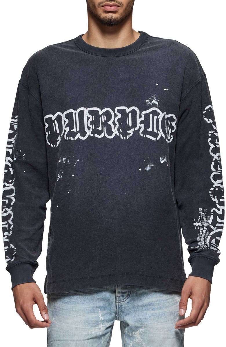 PURPLE BRAND Textured Logo Long Sleeve Cotton Graphic T-Shirt, Main, color,