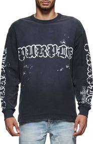 PURPLE BRAND Textured Logo Long Sleeve Cotton Graphic T-Shirt