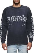 PURPLE BRAND Textured Logo Long Sleeve Cotton Graphic T-Shirt