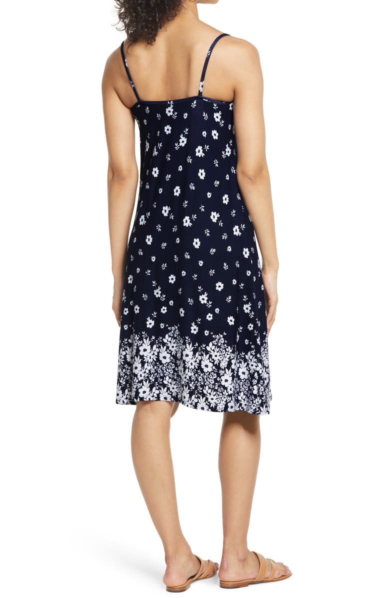 Loveappella Godet Border Slipdress, Alternate, color, Navy/ Ivory