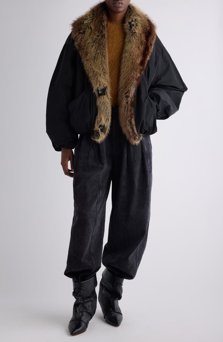 Isabel Marant Charone Faux Fur Collar Short Parka, Alternate, color, Black