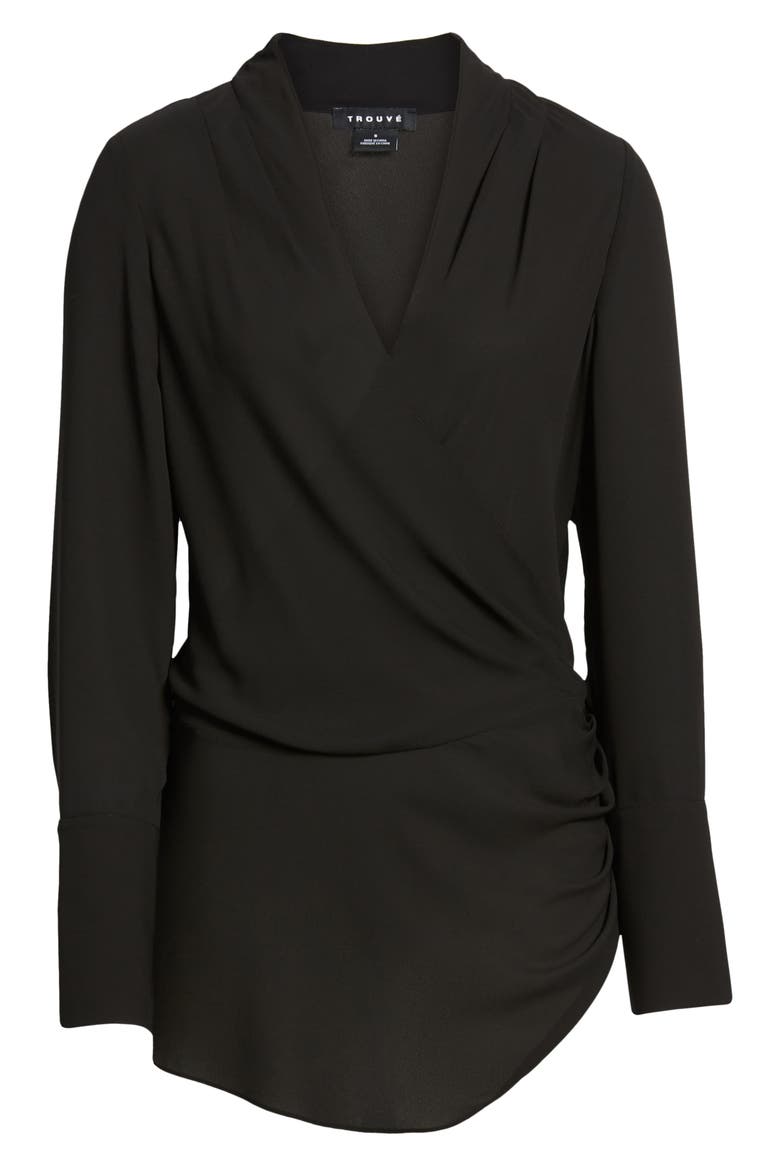 Chelsea28 Long Sleeve Wrap Blouse, Alternate, color, BLACK