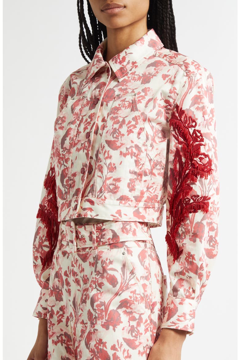 Deyo Floral Ribbons Bead Detail Stretch Cotton Jacket, Alternate, color, CHERRY ROSE MULTI
