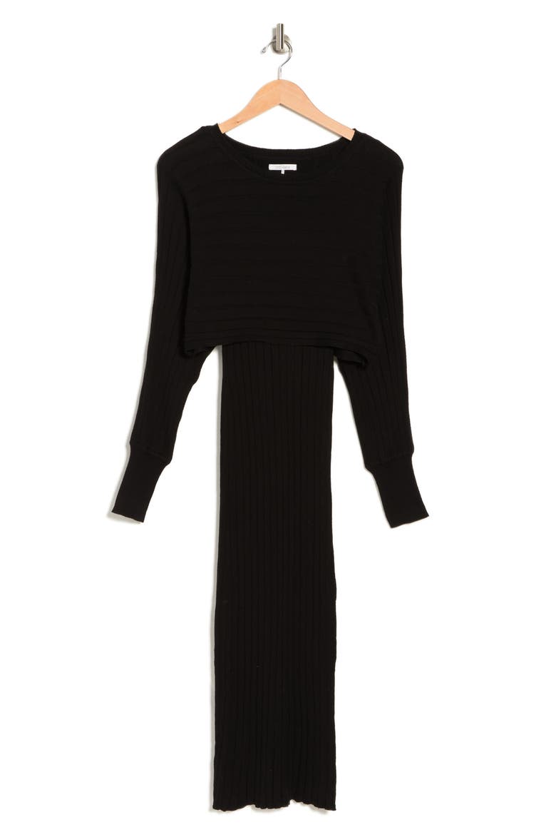 All In One Rib Midi Dress, Alternate, color, BLACK