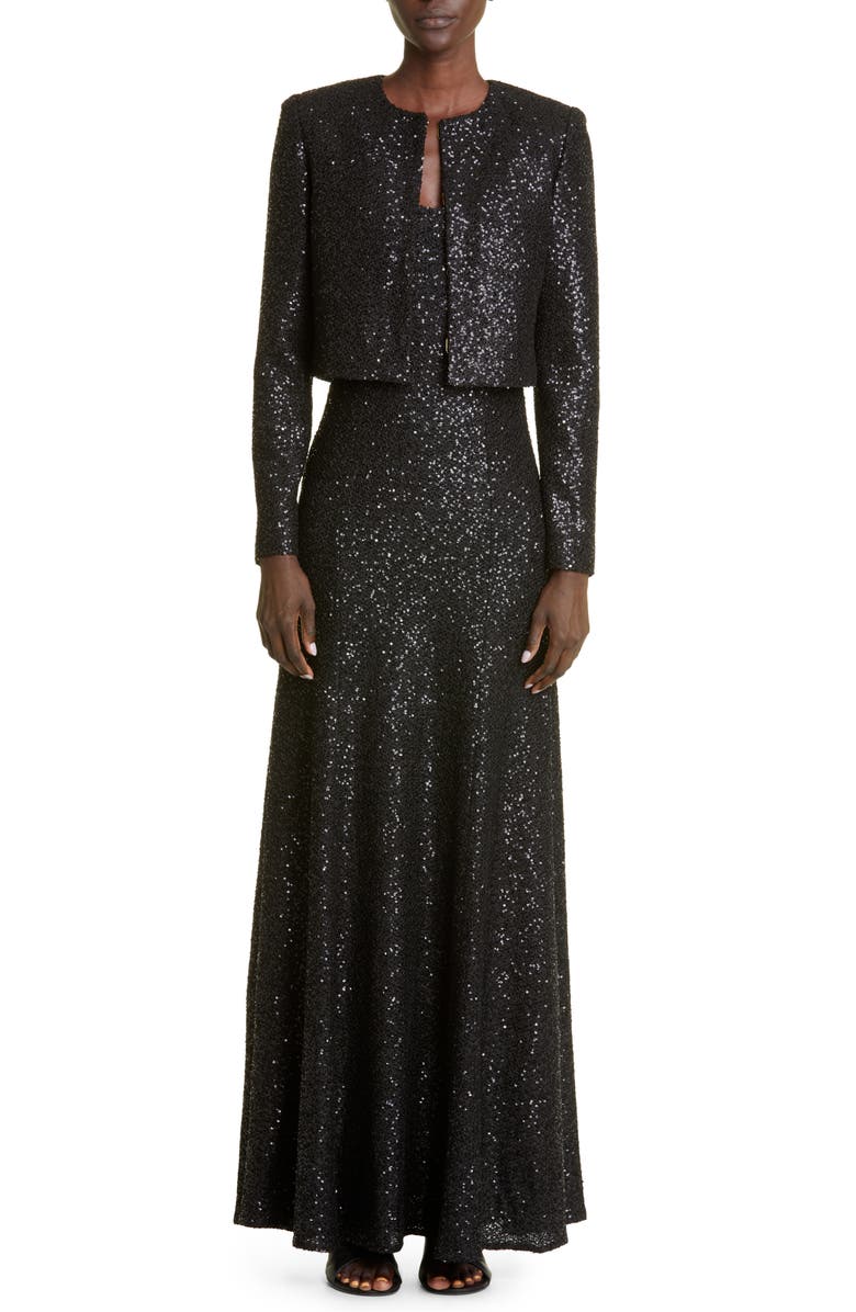 St. John Evening Sequin Knit Trumpet Gown, Alternate, color,