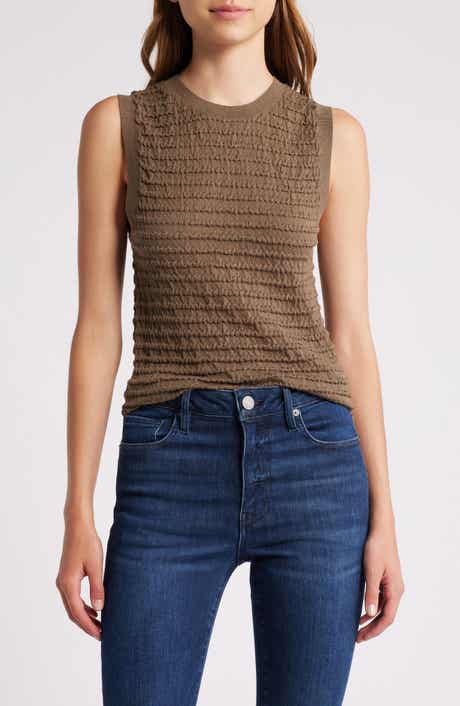 FRAME Smocked Silk Blend Sleeveless Top