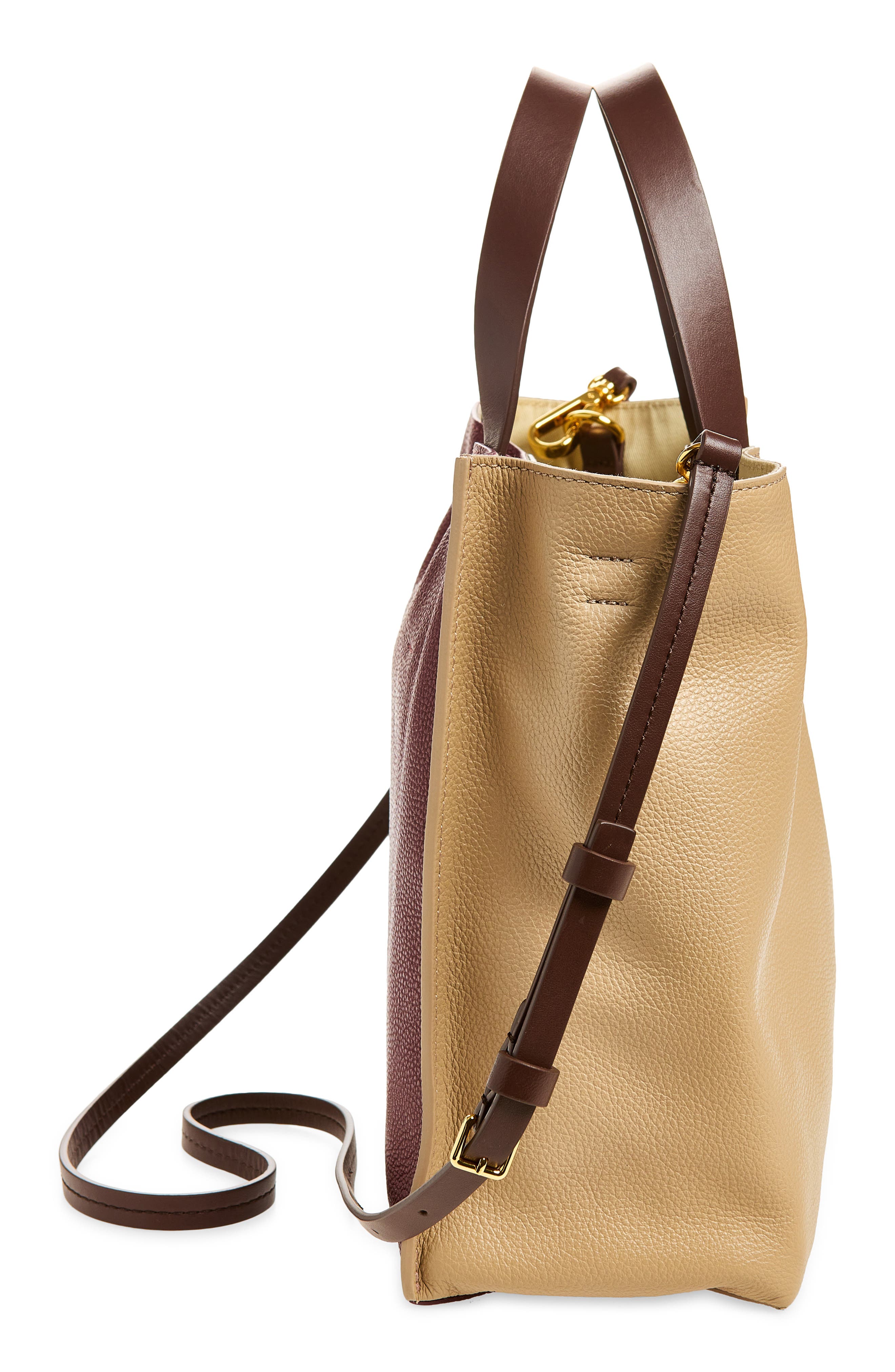Marni Museo Soft Colorblock Leather East/West Tote, Alternate, color, Moon/ Burgundy/ Coffee