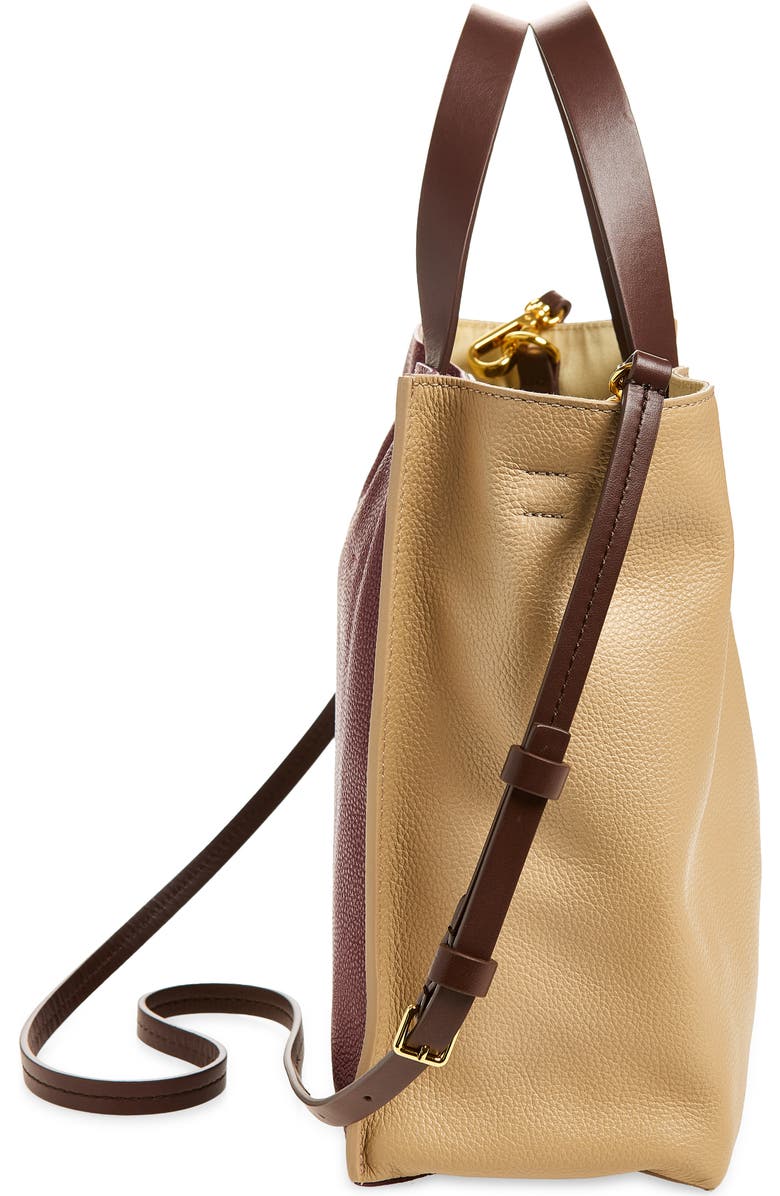 Marni Museo Soft Colorblock Leather East/West Tote, Alternate, color, Moon/ Burgundy/ Coffee