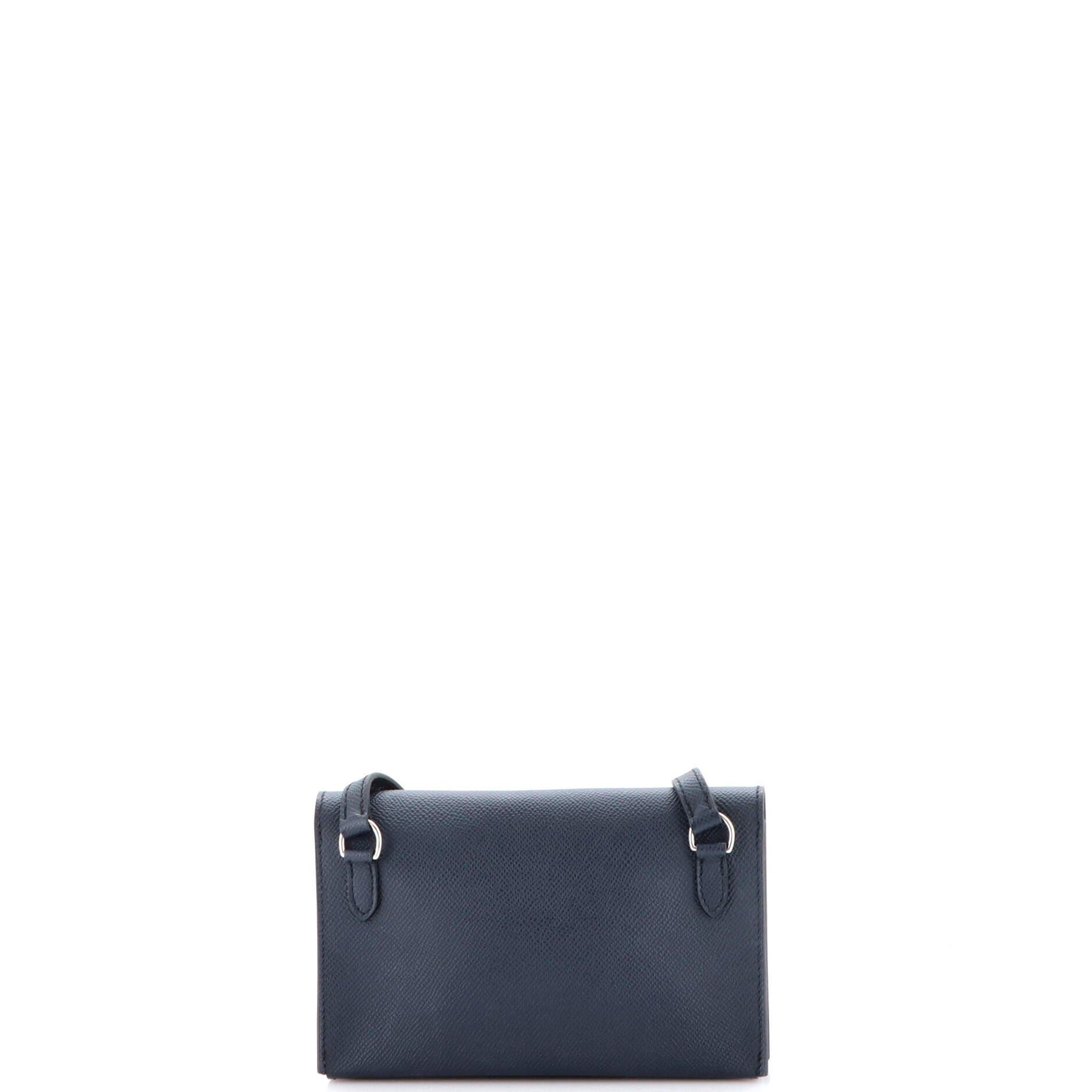 Pre-Owned Hermes Double Snap Pochette Crossbody Epsom, Alternate, color, Bleu Indigo