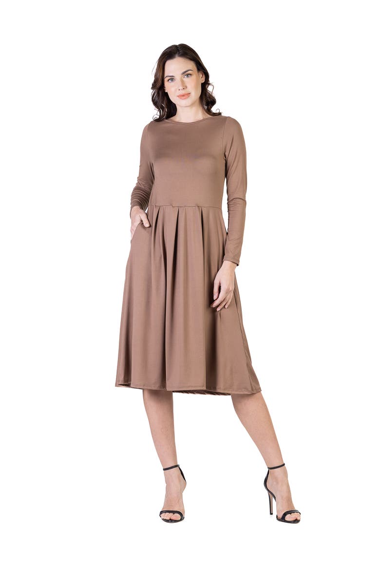 Midi Length Fit N Flare Pocket Dress, Alternate, color, Wheat