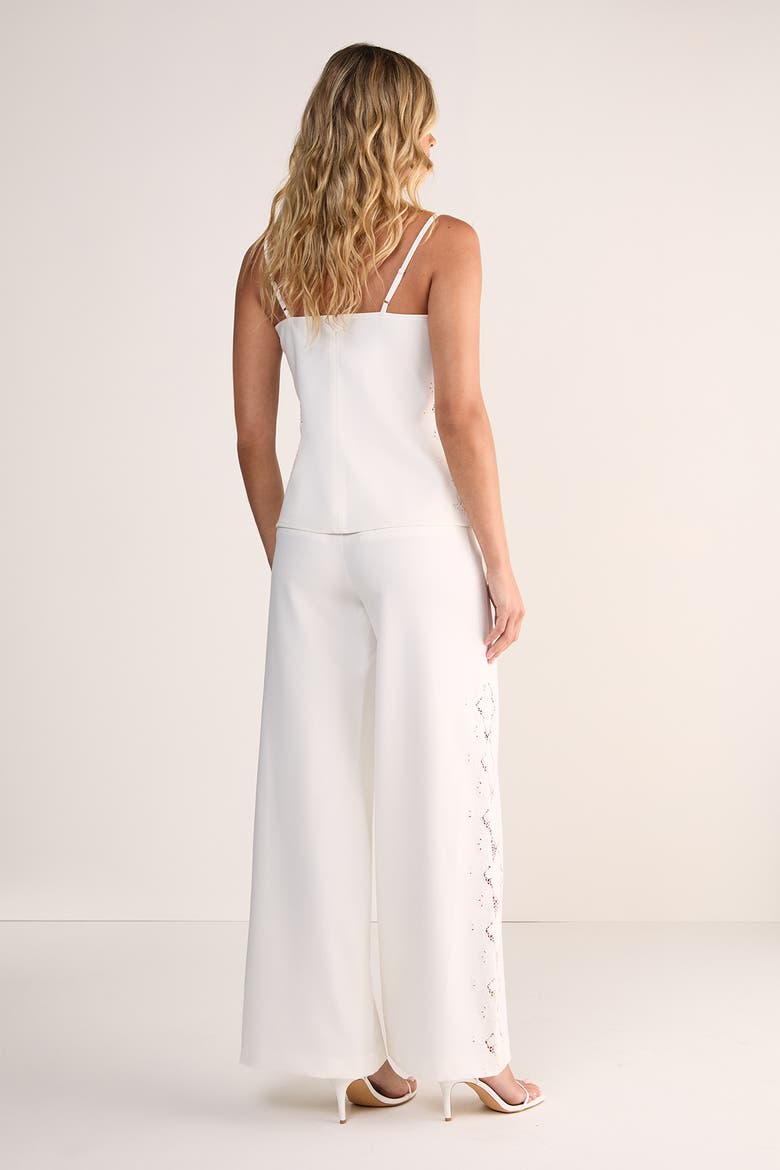 Cutwork Side Tailored Wide Leg Pants, Alternate, color, White