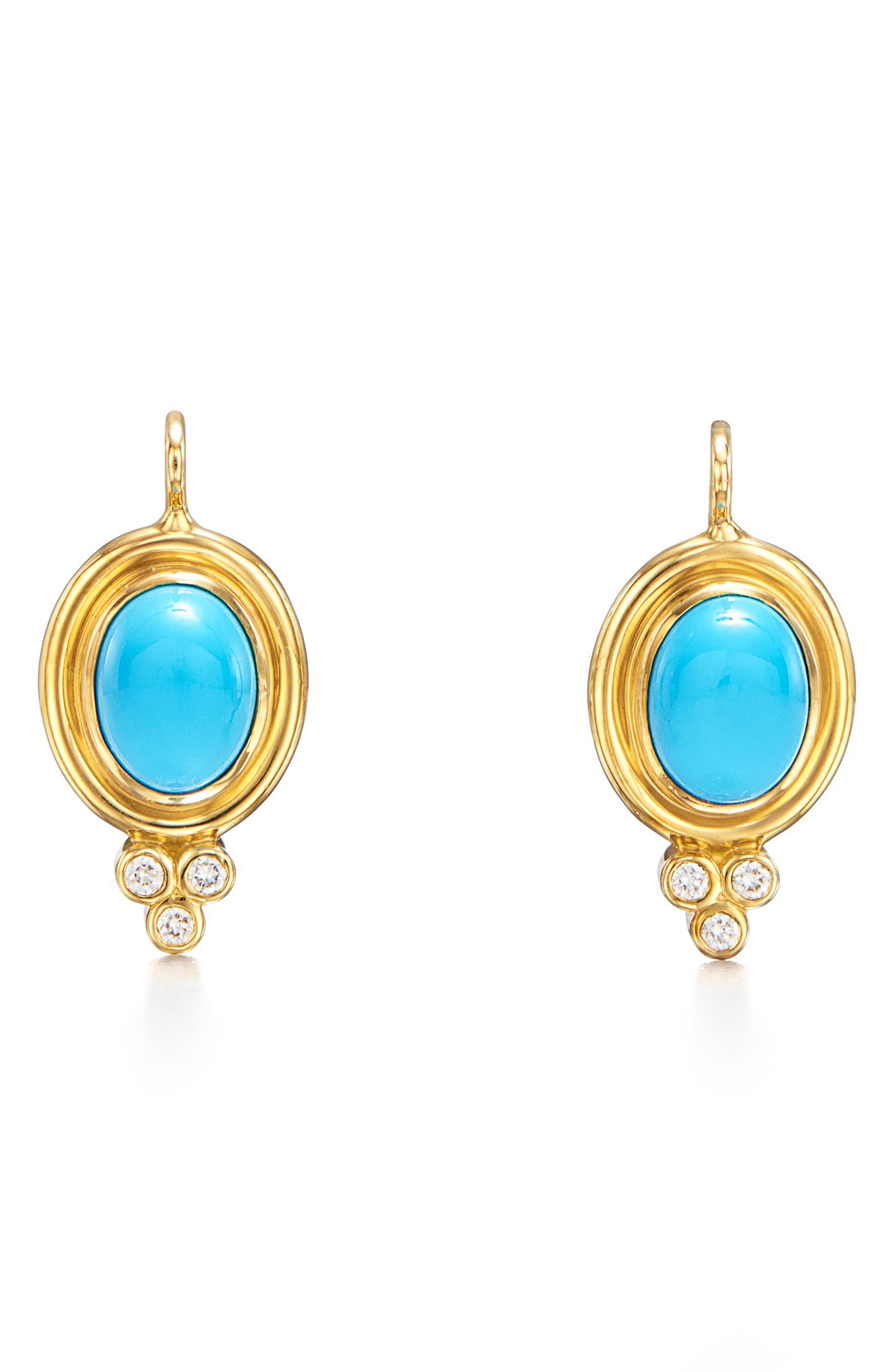 Temple St. Clair Classic Temple Turquoise & Diamond Drop Earrings ...