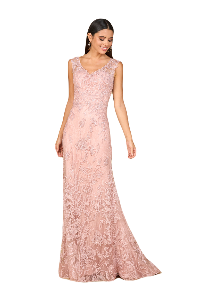 Overskirt Lace Fitted V - Neck Gown, Alternate, color, Blush