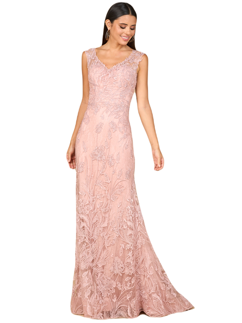 Lara New York Overskirt Lace Fitted V In Blush