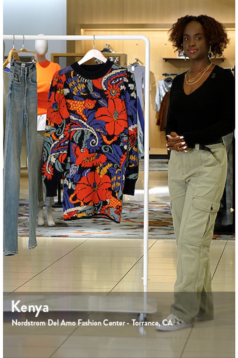 Jungle Pattern Long Sleeve Crewneck Sweater Dress video