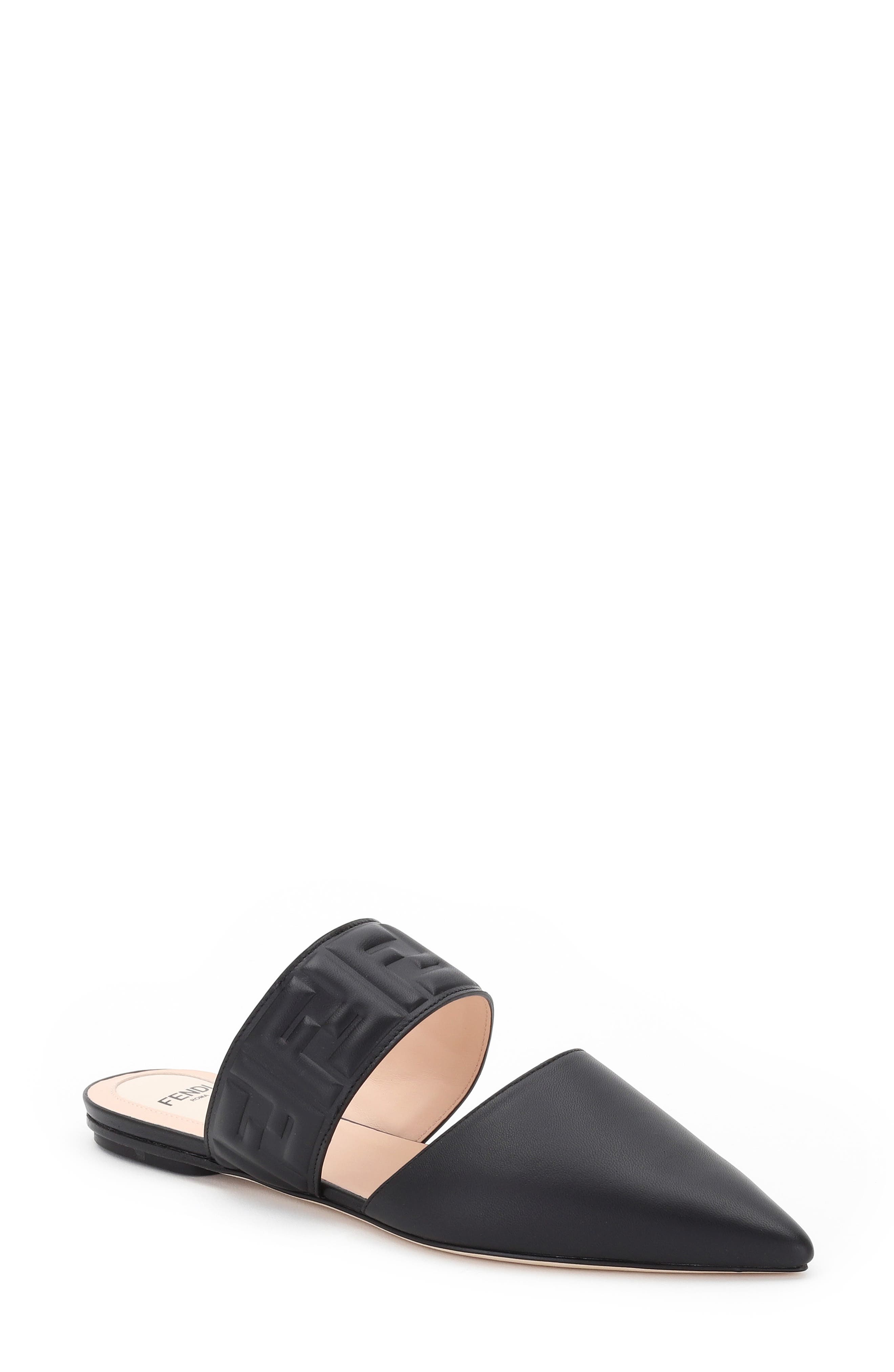 Fendi FF Embossed Logo Pointed Toe Mule, Main, color, 