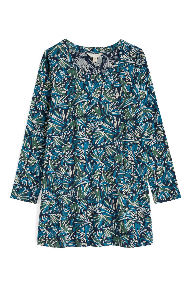 Frond Print Long Sleeve Cotton Jersey Tunic, Main, color, ARTIST MARKS MARITIME
