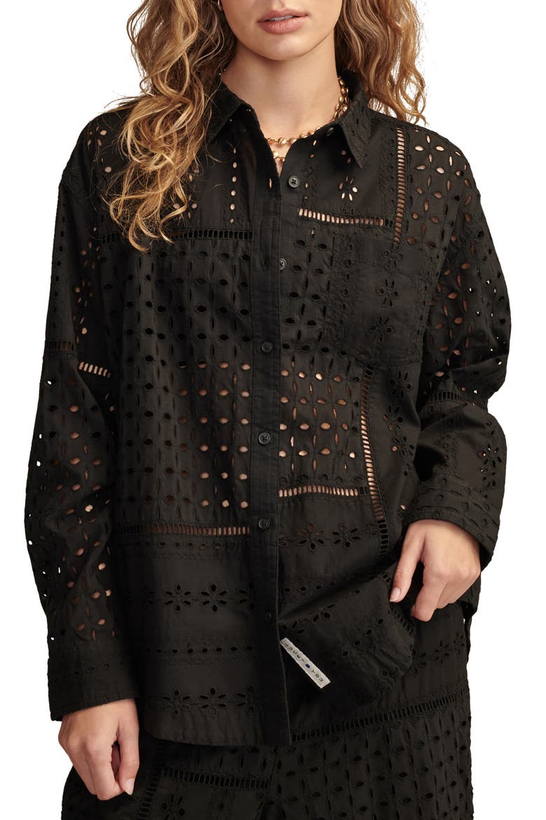 Prep Cotton Eyelet Button-Up Shirt, Main, color, METEORITE