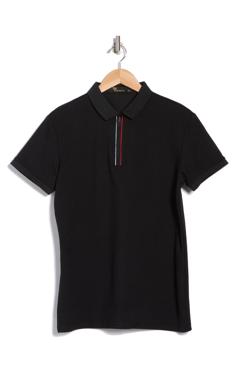 T.R. PREMIUM Slim Fit Stretch Zip Polo, Alternate, color, Black