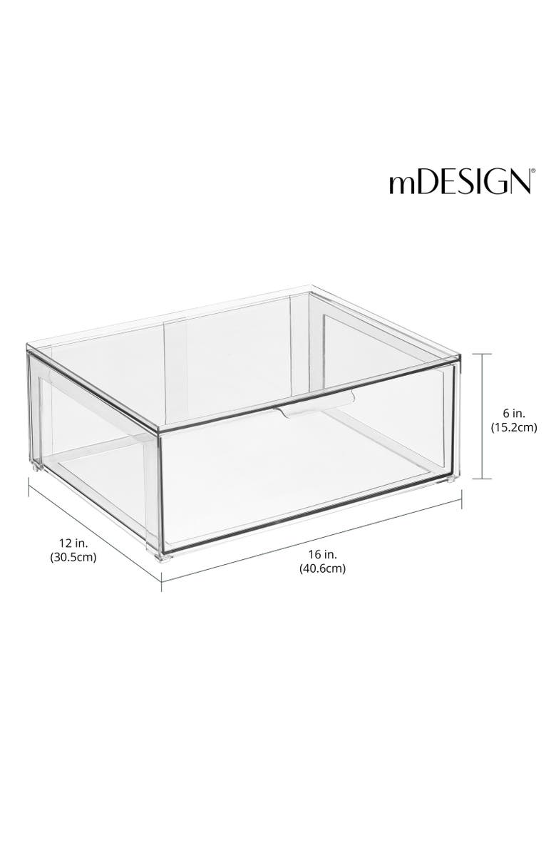 mDesign Plastic Stacking Closet Storage Organizer Bin with Drawer, 4 Pack, Clear, Alternate, color, Clear