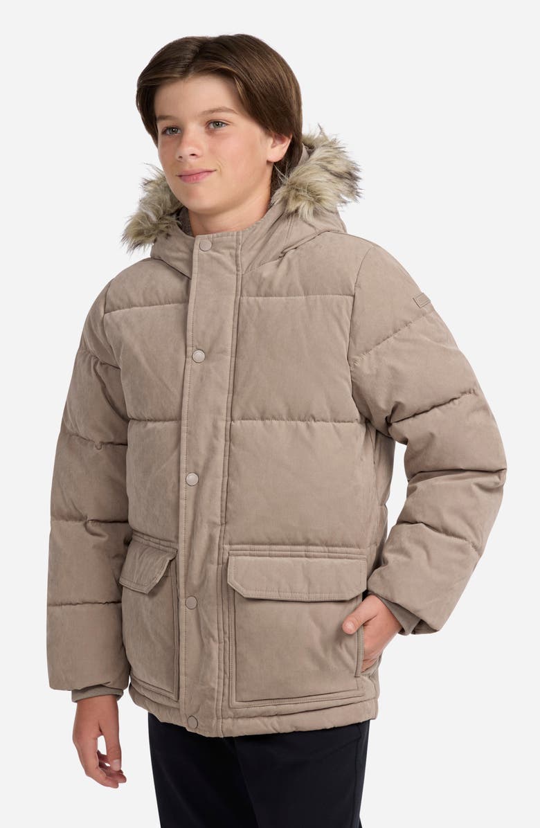 abercrombie kids Kids' Heavyweight Parka with Faux Fur Trim, Alternate, color, Anf Taupe Gray