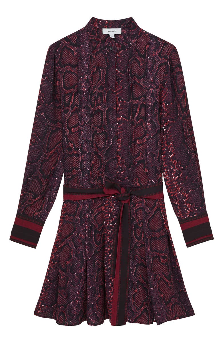 Reiss Aurora Snake Print Long Sleeve Shirtdress, Alternate, color, Burgundy/Black