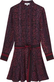 Reiss Aurora Snake Print Long Sleeve Shirtdress