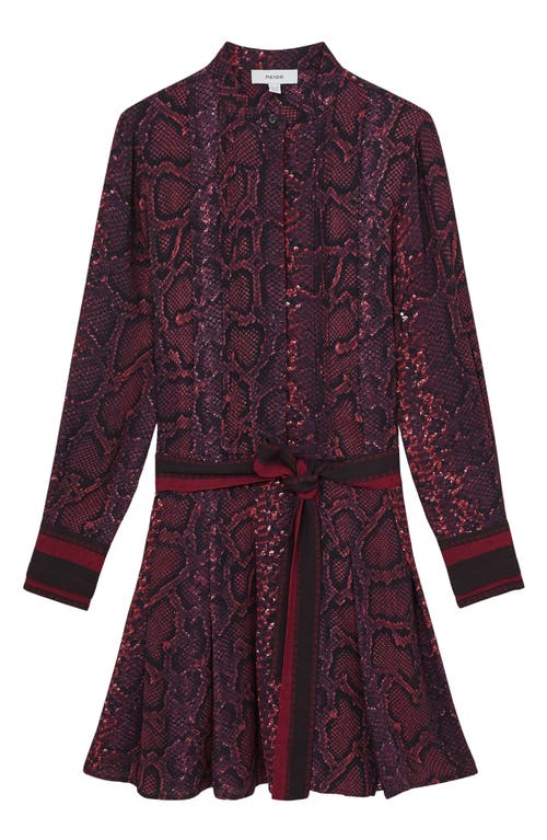 Reiss Womens Burgundy Black Daria Snake-print Belted-waist Woven Midi Dress In Purple