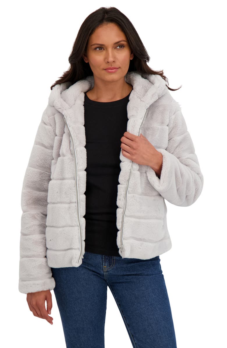 Sebby Hooded Faux Fur Jacket, Alternate, color, Light Grey