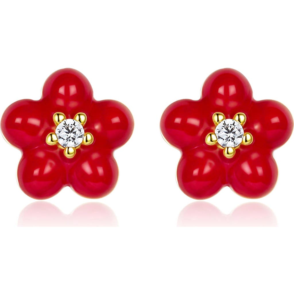 Anna Zuckerman Petit Daisy Earrings In Red
