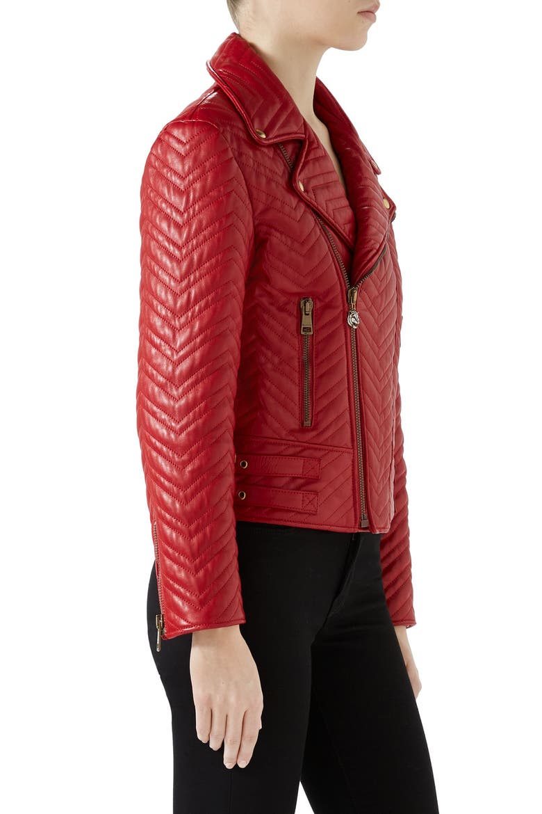 Heart Quilted Leather Biker Jacket, Alternate, color, HIBISCUS RED