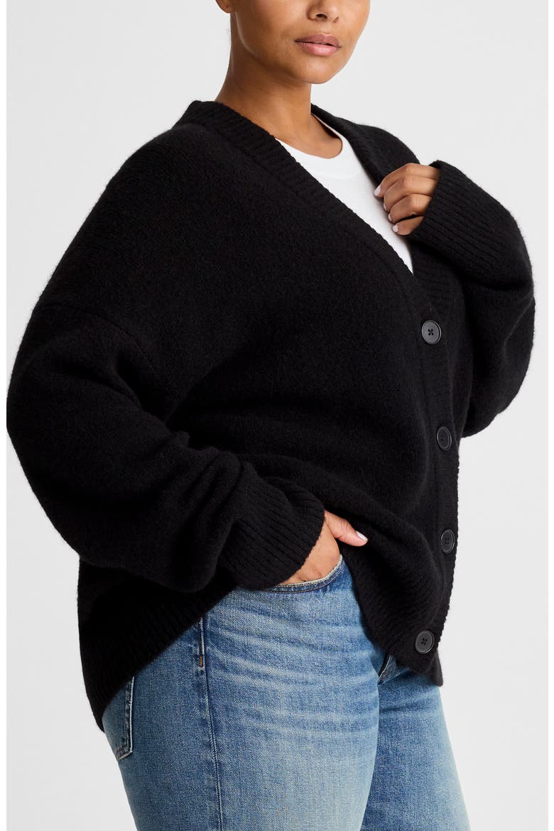 Drop Shoulder V-Neck Cardigan, Alternate, color, BLACK