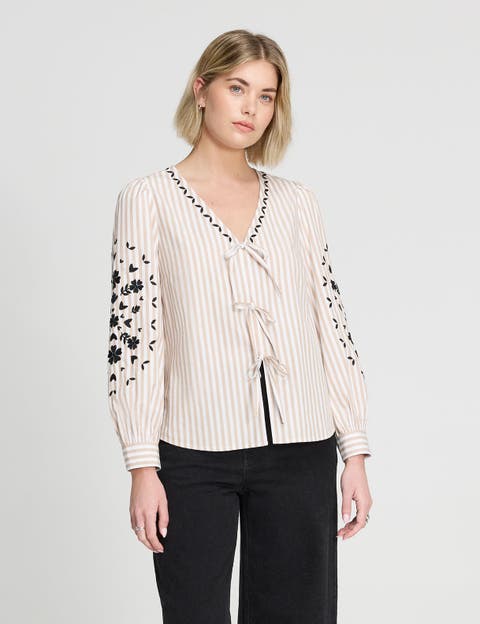 Karlee Cotton Embroidered Tie Front Top