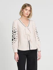 Finery London Karlee Cotton Embroidered Tie Front Top